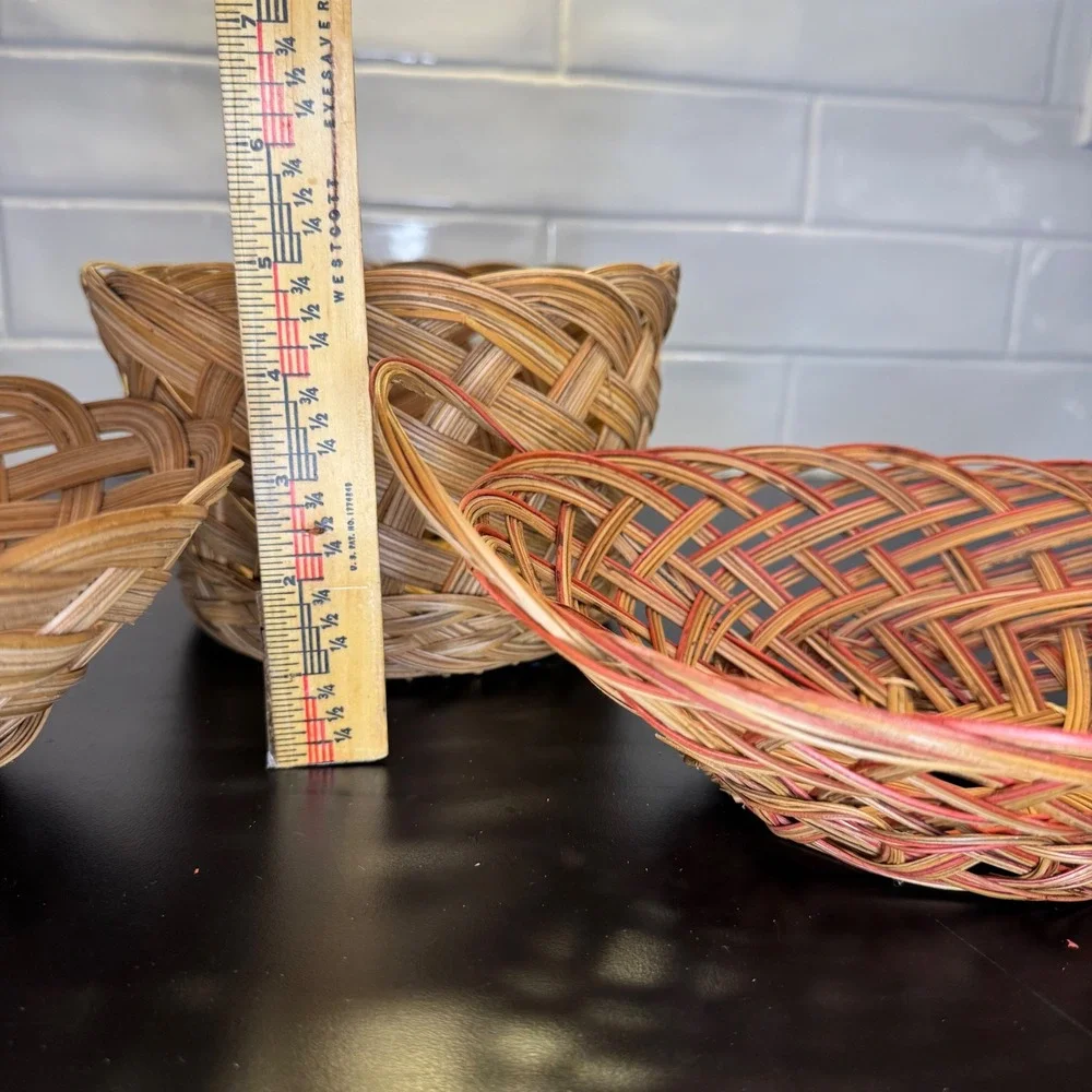 Woven Wicker Basket Set 3pc Tan Red Boho Rustic Home Decor Philippines 1110